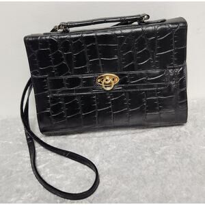 Vintage Jackson Black Faux Crocodile Embossed Briefcase Crossbody Handbag